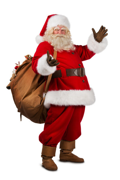 Настоящий Санта-Клаус с большой сумкой
