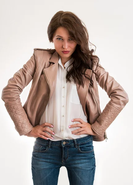 Portrait of an attractive fashionable young brunette woman hands — Stock Photo, Image