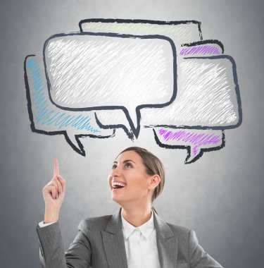 güzel bir iş kadını diyalog sembolleri yükü seyir portresi