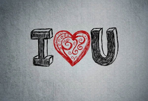 Miluju tě. zprávu psanou rukou na zeď s ilustrované srdcem používán jako symbol lásky v této zprávě valentinky. — Stock fotografie