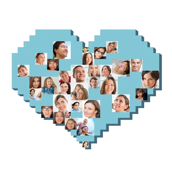 Collection of different people portraits in heart shape — Stock Photo, Image