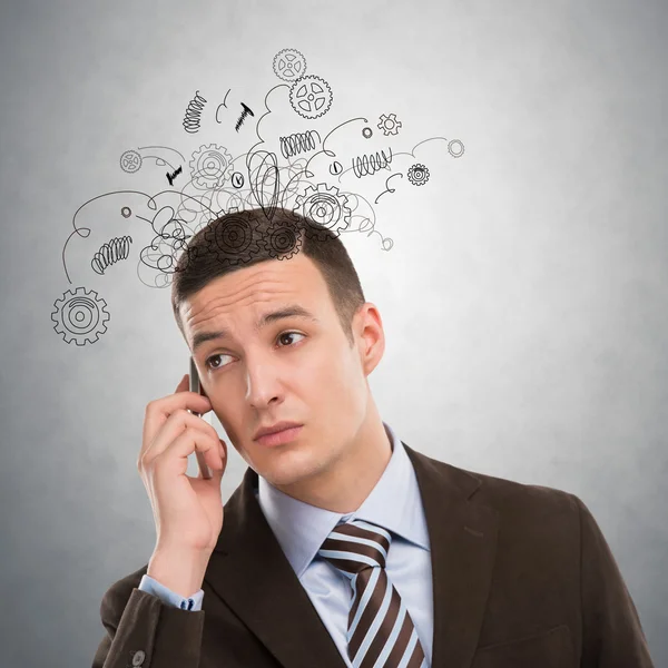 Begreppet stress med affärsmannen ringer via telefon — Stockfoto