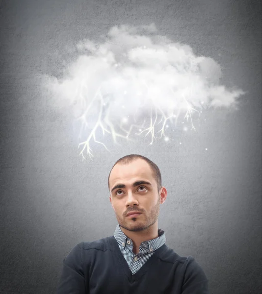 Stress, depression and despair - gloomy storm cloud raining above a businesman head — Stock Photo, Image