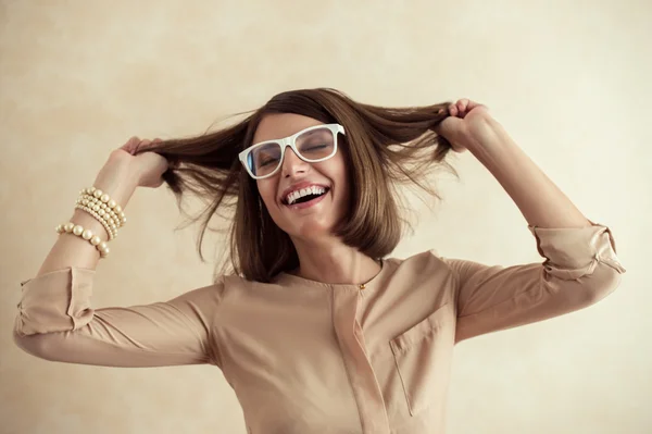 Happy excited woman dancing — Stock Photo, Image