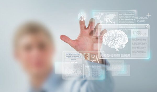 Doctor working with computer interface