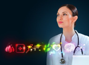 Doctor with computer interface clipart