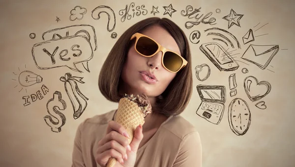 Woman with icecream — Stock Photo, Image