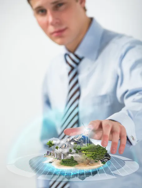 Hombre de negocios con proyecto mundial — Foto de Stock