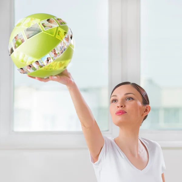 Woman with virtual pictures of her — Stock Photo, Image