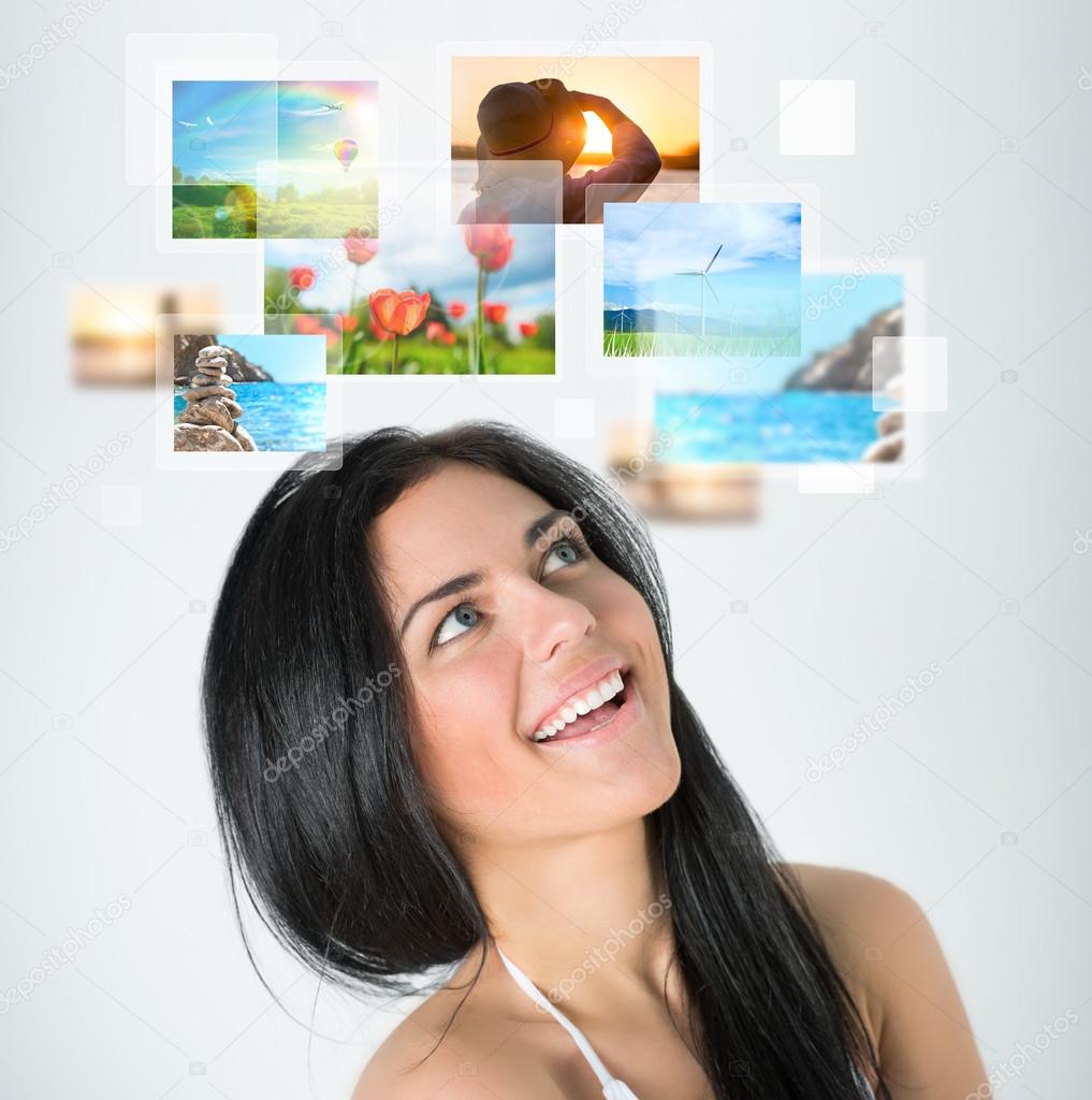 Woman with travel vacation memories