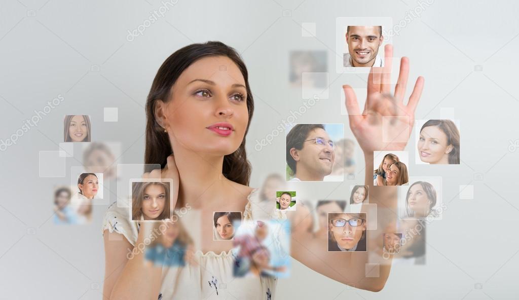 Young woman   with many different people's faces