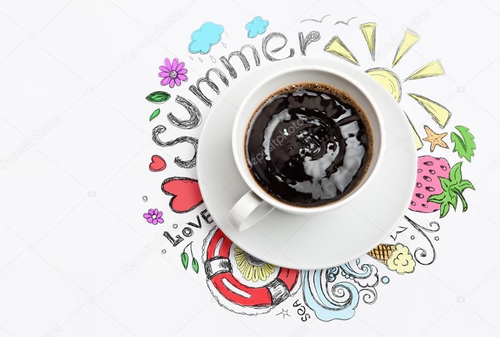 Cup of coffee summer vacation — Stock Photo © HASLOO 44550339