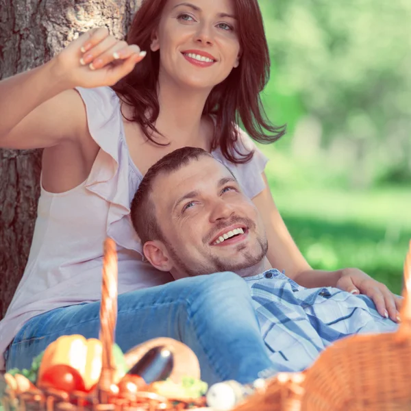 Casal adulto piquenique — Fotografia de Stock