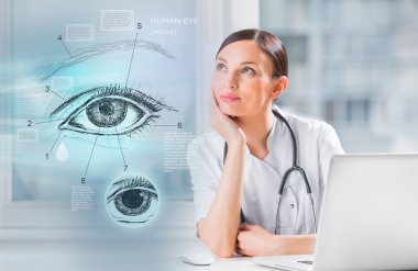 Sanal arabirim insan gözü inceleyerek çalışan doktor