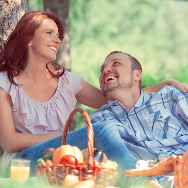 Erwachsenenpaar picknickt — Stockfoto