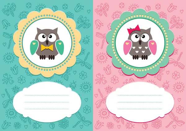 Baby kaarten met owlet — Stockvector