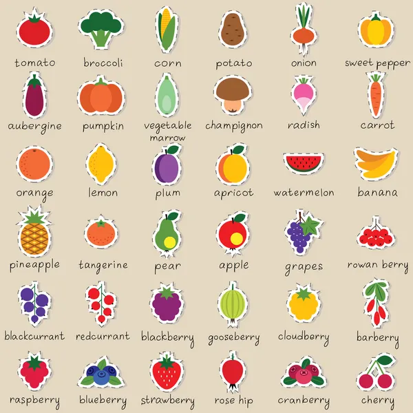 과일 및 야채 스티커 세트 스톡 벡터