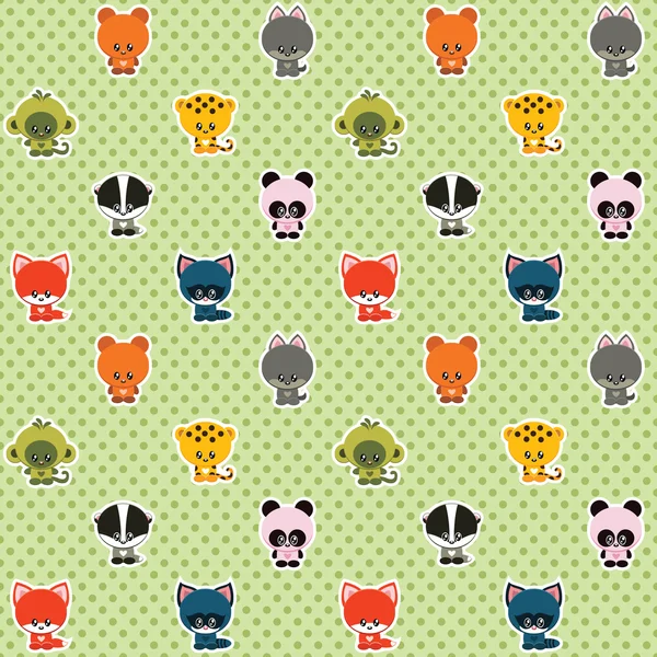 Polka dot padrão com animais bonitos —  Vetores de Stock