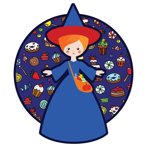 Little halloween witch — Stock Vector