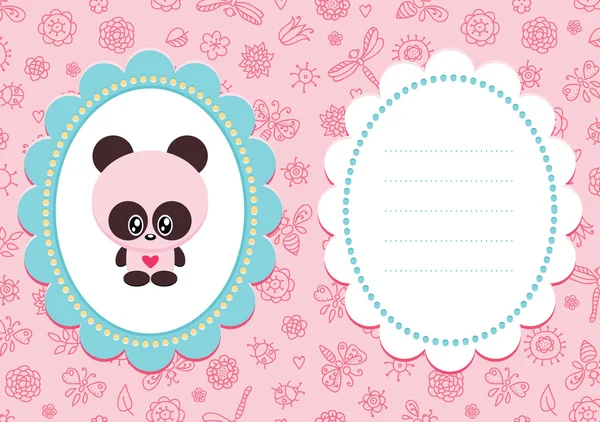 Pink baby card with panda — Stock Vector