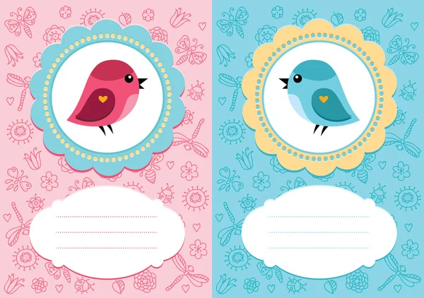 Baby cards with bird — Stock Vector