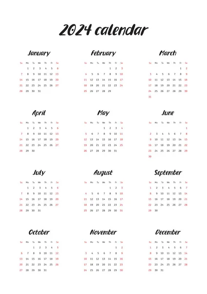 Wall Calendar 2024 Blank Printable Vertical One Page Calendar Vector — Stock Vector