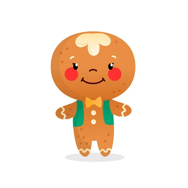Gingerbread Man Character Icon Cute Funny Gingerbread Man Cartoon Character — Stock Vector