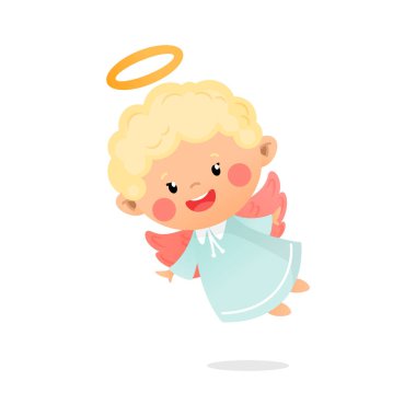 Küçük melek karakteri ikonu. Beyaz arka planda izole edilmiş sevimli melek çizgi film karakteri. Vektör 10 EPS.