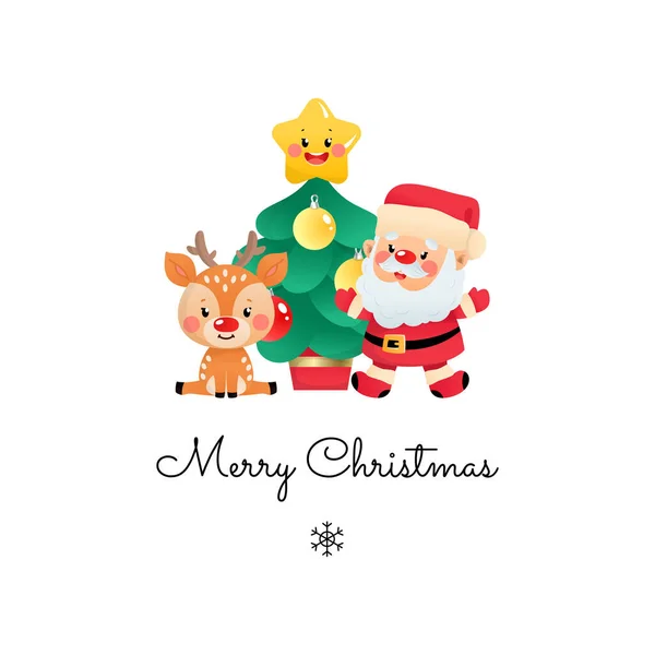 크리스마스 인사말 배경에 크리스마스 전나무인 산타클로스에 귀여운 삽화가 Eps — 스톡 벡터