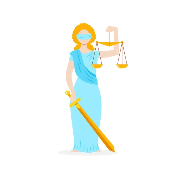 Themis Flache Darstellung Der Gerechtigkeitsgöttin Themis Mit Schwert Und Gewichten — Stockvektor