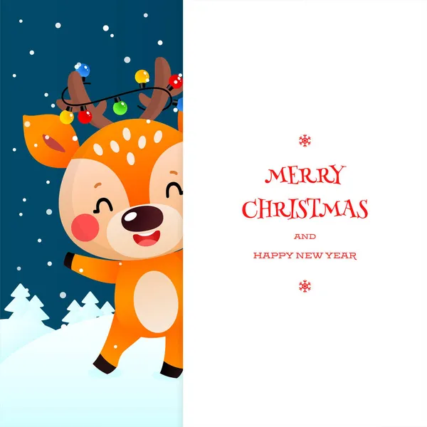 Cute Merry Christmas Happy New Year Greeting Card Winter Holiday — Stock Vector