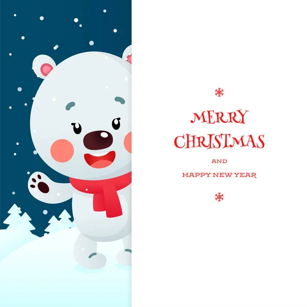 Cute Merry Christmas Happy New Year Greeting Card Winter Holiday — Stock Vector
