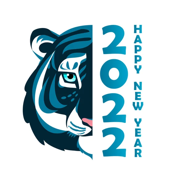 Feliz Año Nuevo 2022 Tarjeta Felicitación Ilustración Una Cara Tigre Ilustración De Stock