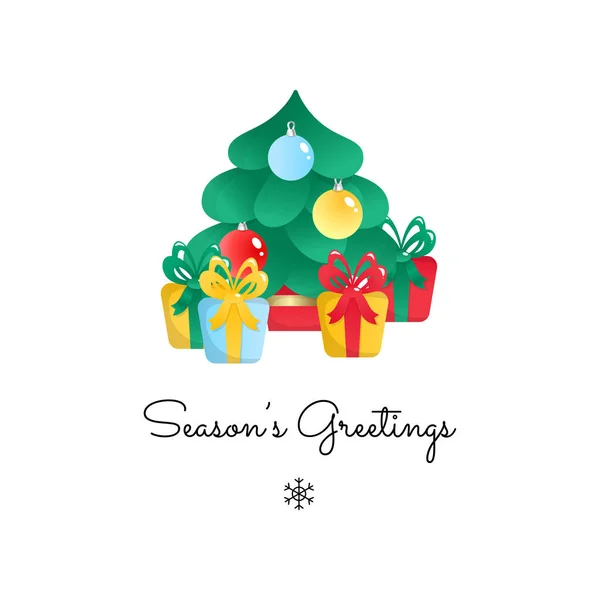 Carte Voeux Saison Illustration Hivernale Sapin Mignon Avec Des Décorations — Image vectorielle