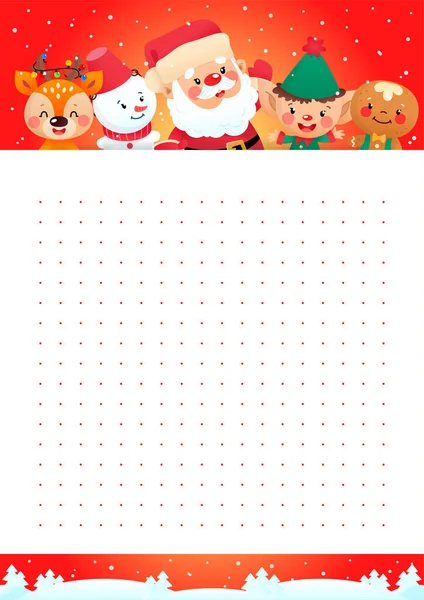 クリスマスノートブックページテンプレート 面白い漫画サンタクロース エルフ ジンジャーブレッドマン 雪だるま 小さな鹿とかわいい主催者 ベクトル10 Esp — ストックベクタ