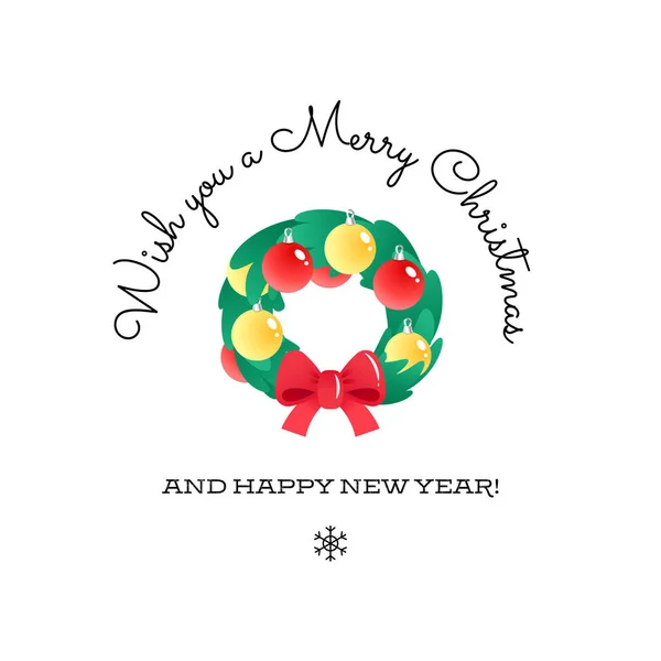 祝您圣诞快乐 新年快乐 寒假贺卡 在白色背景上孤立的圣诞花环的卡通插图 病媒10 Eps — 图库矢量图片
