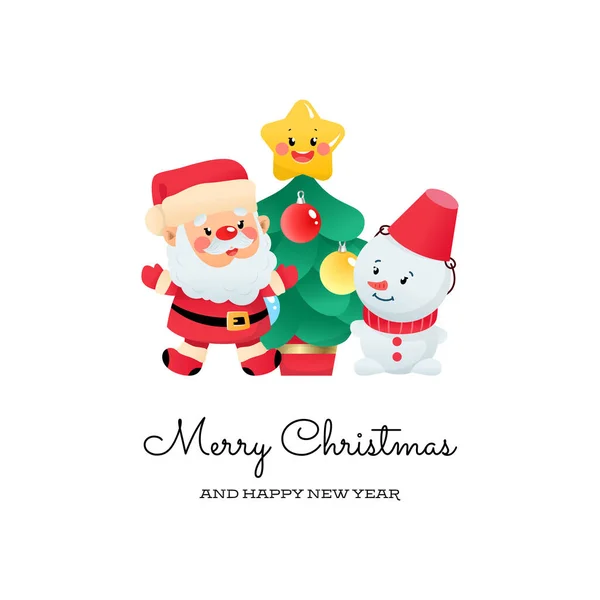크리스마스 인사말 배경에 전나무 로장식된 산타클로스에 귀여운 Eps — 스톡 벡터