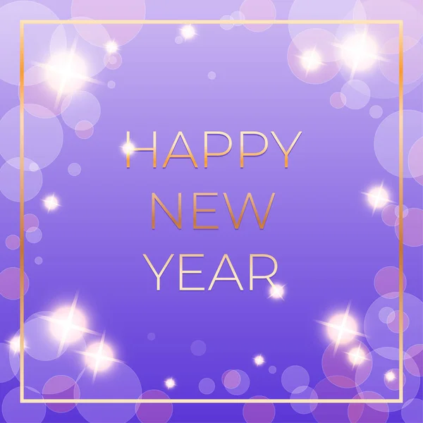 Happy New Year Greeting Card Template Golden Greeting Text Violet — Stock Vector