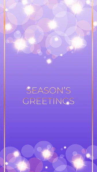 Season Greetings Golden Text Violet Bokeh Background Sparkles Editable Template — Stock Vector