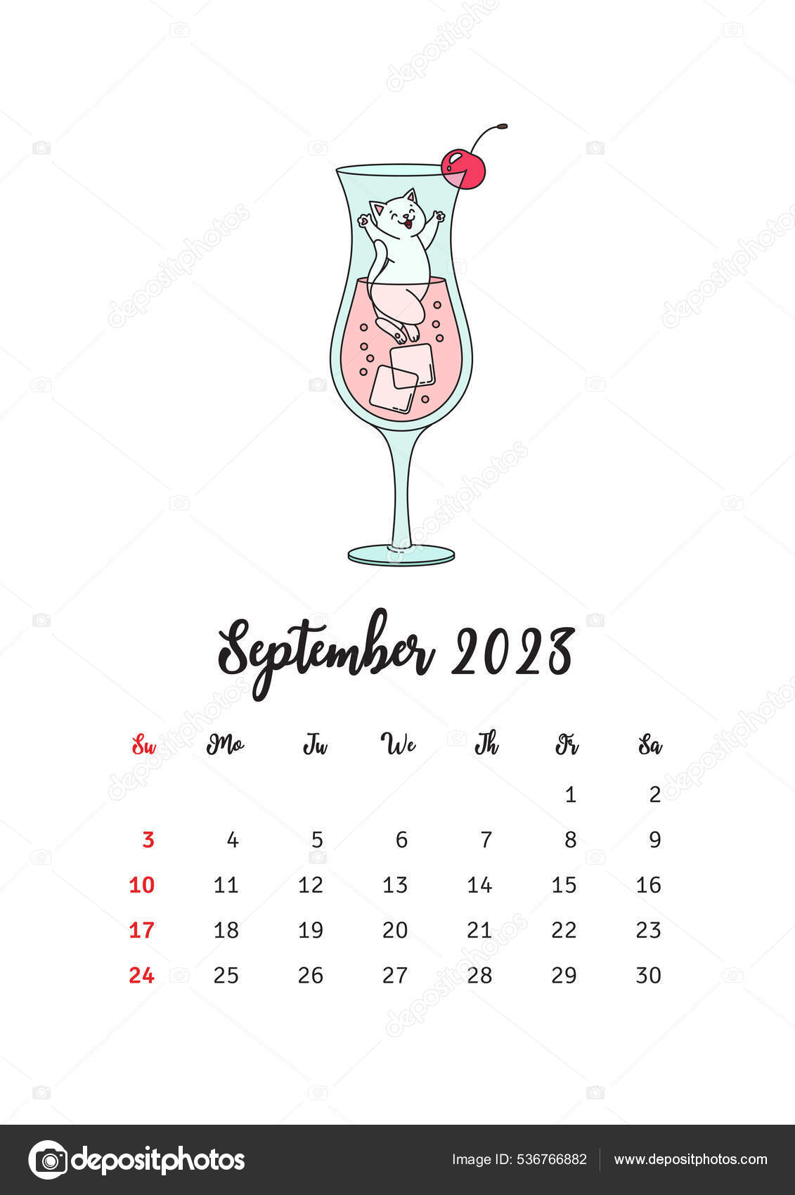 Calendrier Sept 2023 à Sept 2023 September 2023 Calendar Calendar Template Decorated Cute White Cat Playing  Stock Vector Image By ©Slybrowney #536766882