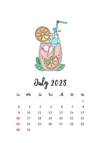 Календар 2023 Року Шаблон Календаря Прикрашений Милою Білою Кішкою Грає — стоковий вектор