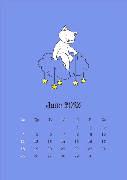 2023 달력에는 귀여운 고양이가 하늘에 모습으로 장식되어 있었습니다 Eps — 스톡 벡터