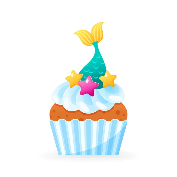 Icona Dei Cupcake Dei Cartoni Animati Illustrazione Compleanno Cupcake Decorato — Vettoriale Stock