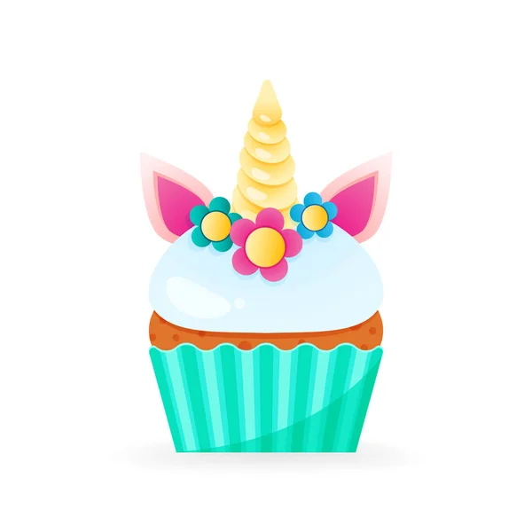 Ícone Cupcake Dos Desenhos Animados Ilustração Cupcake Aniversário Decorado Com — Vetor de Stock