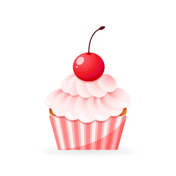 Cartoon Cupcake Ikone Illustration Des Geburtstagskuchens Mit Rosa Sahne Und — Stockvektor