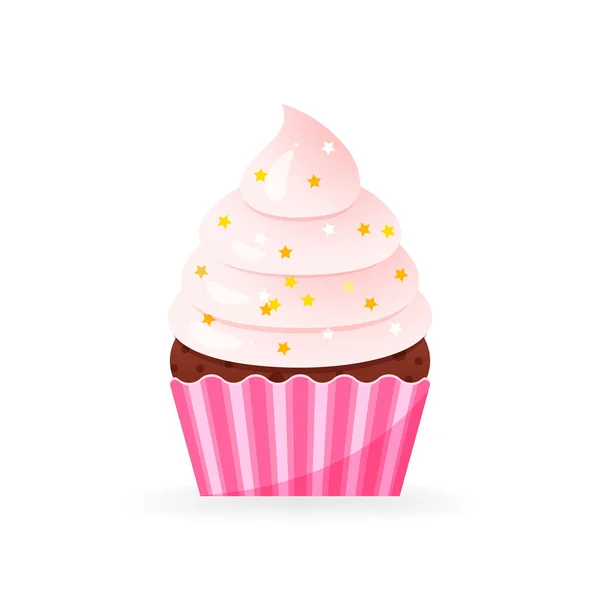 Icono Cupcake Dibujos Animados Ilustración Cupcake Cumpleaños Decorado Con Crema — Archivo Imágenes Vectoriales