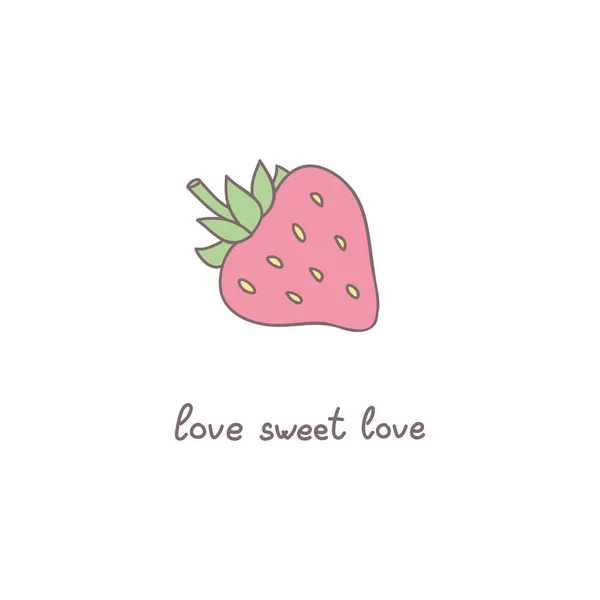 Ρομαντική Κάρτα Doodle Εικόνα Μιας Φράουλας Χειρόγραφη Κείμενο Αγάπη Γλυκιά — Διανυσματικό Αρχείο