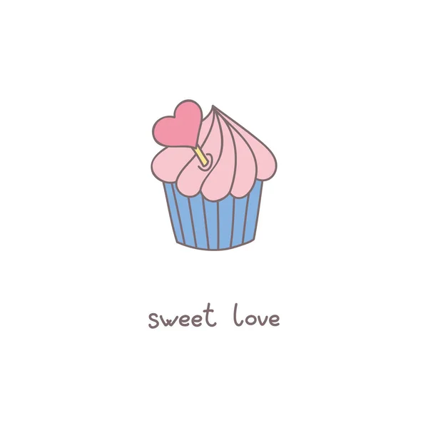 Carte Romantique Illustration Caniche Cupcake Décoré Coeur Rose Texte Écrit — Image vectorielle