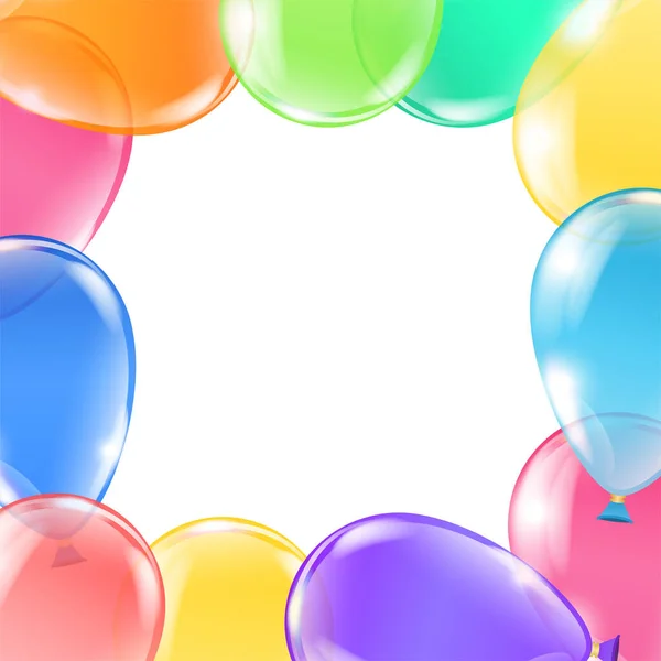 ヘリウム気球のフレーム 透明なカラフルな風船で飾られた明るい背景 誕生日のコンセプト ベクトル10 Eps — ストックベクタ