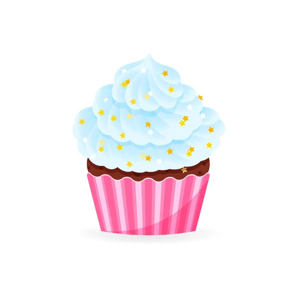 Ícone Cupcake Dos Desenhos Animados Ilustração Cupcake Aniversário Decorado Com —  Vetores de Stock